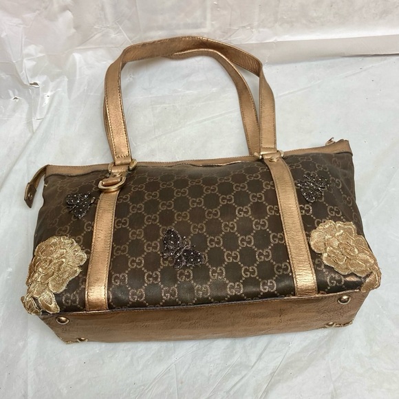 Vintage, Rare, Gucci, GG Brown and Gold Coated Canvas Handbag (12in x 9in x 4in) - Picture 11 of 15